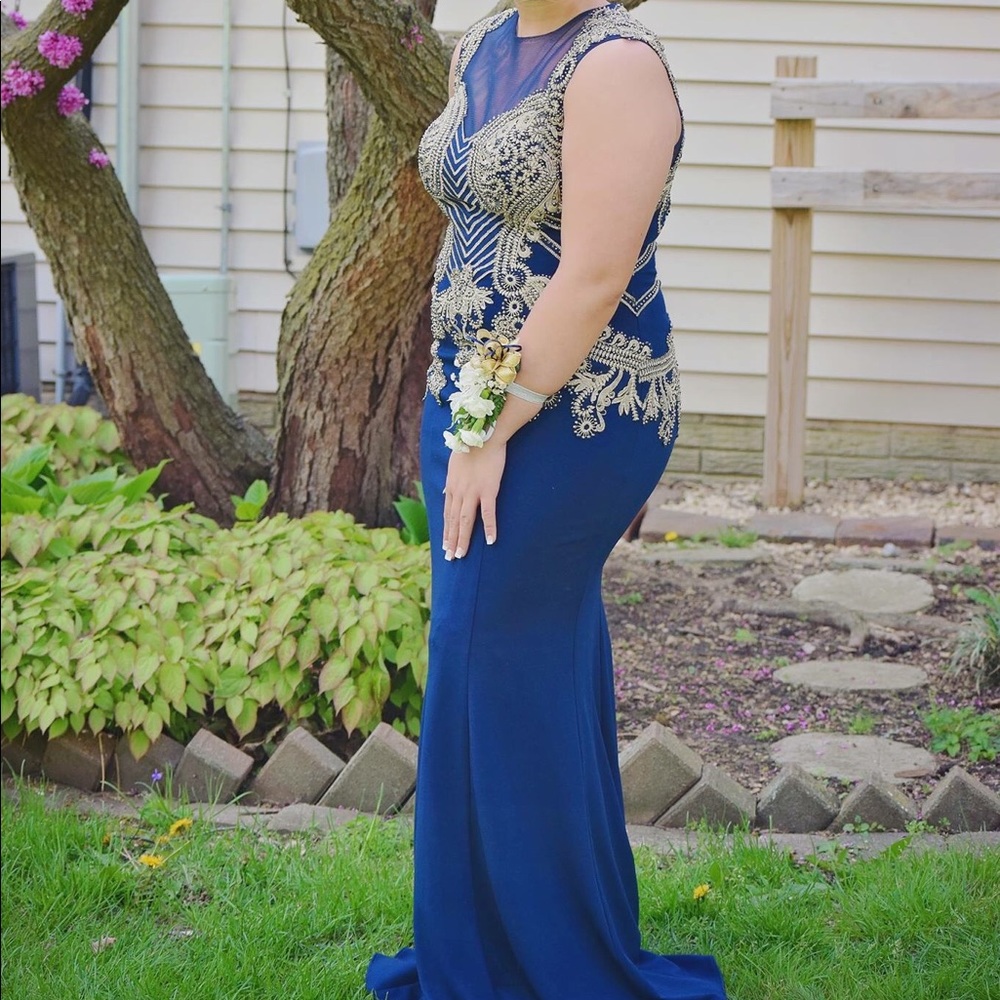Navy Blue & Gold Prom Dress